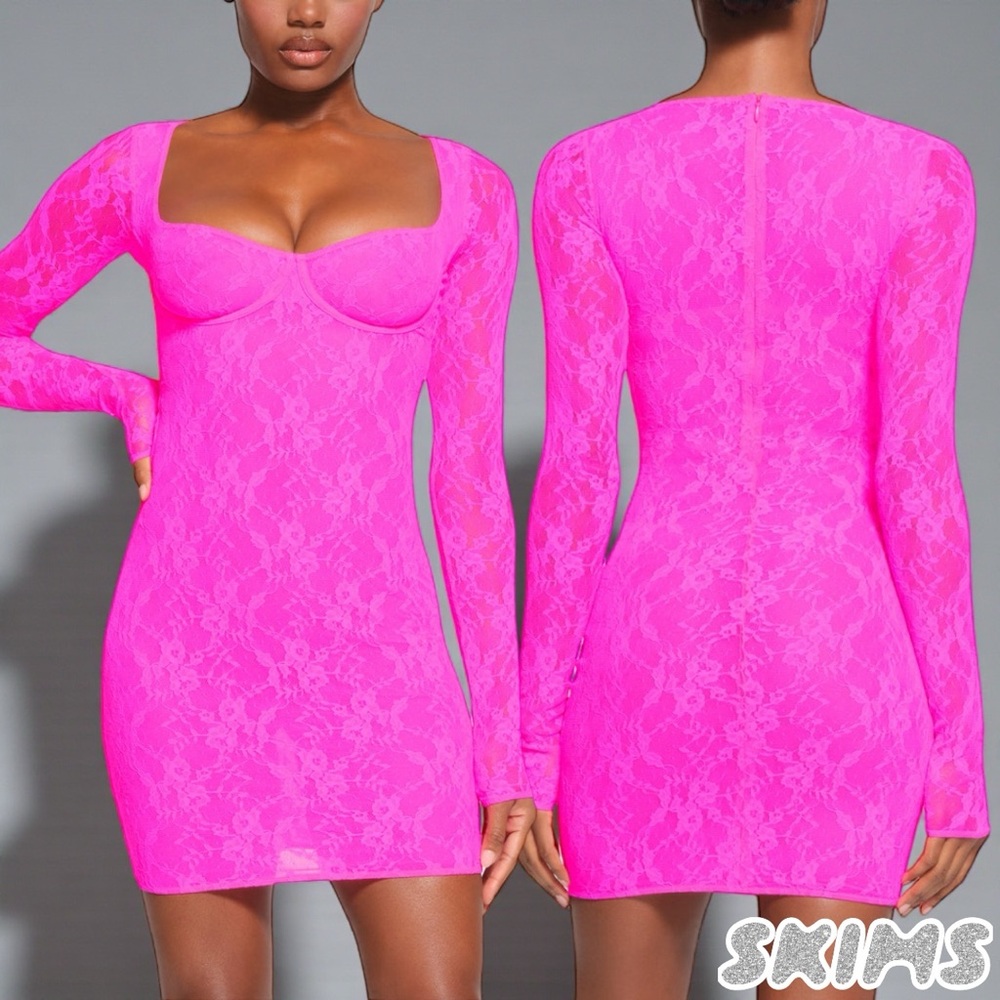SKIMS Neon Pink Lace Dress
